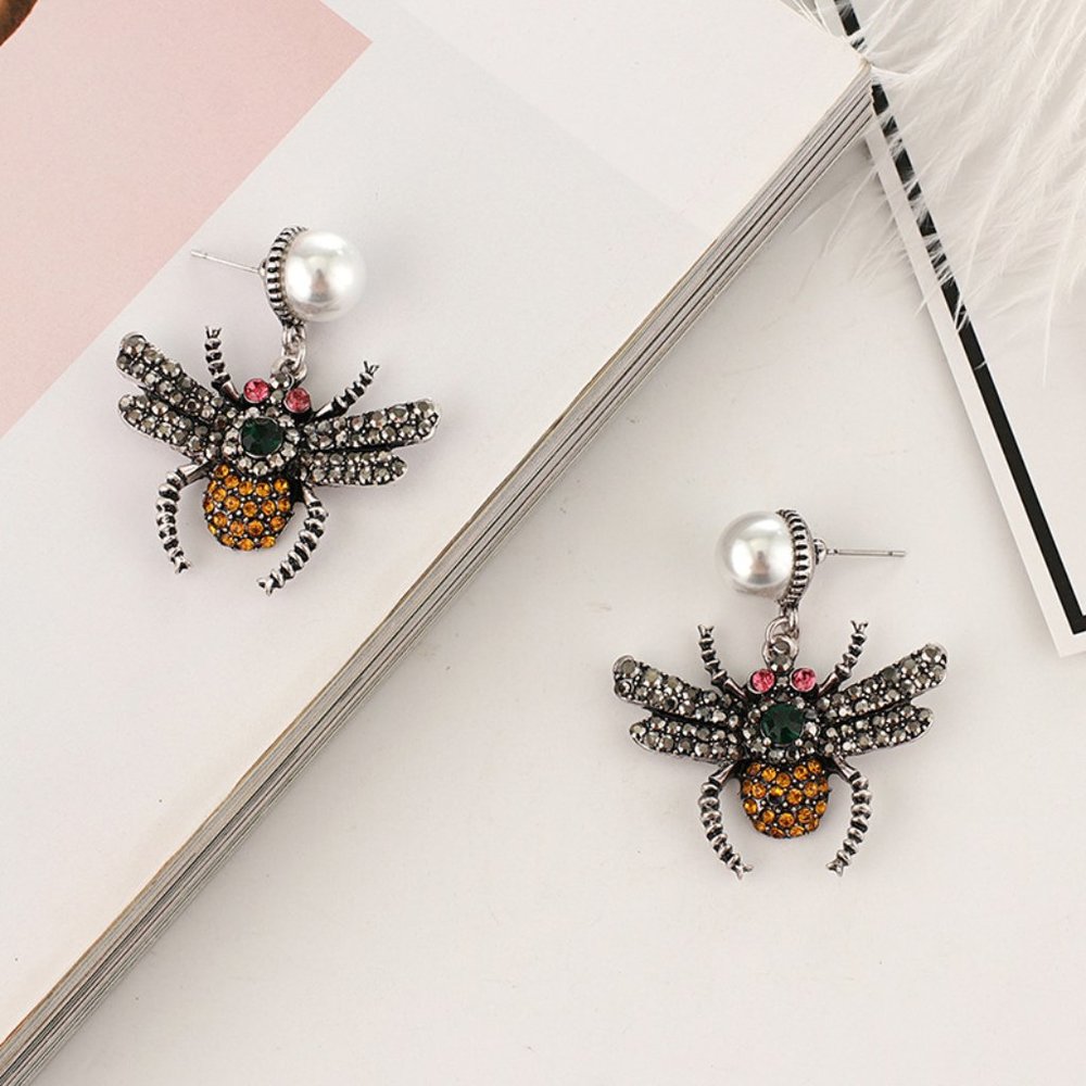 Bee Rhinestone Earrings - Picture 2 of 4